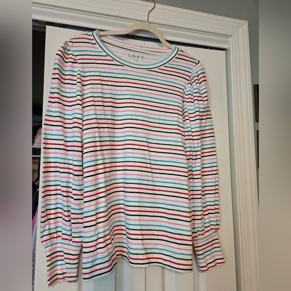 LOFT Women's Multicolor Striped Long Sleeve Tee